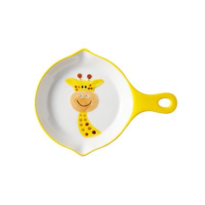 China Sustainable Ceramic Simple Dish Kids Bakeware Shovel Handle Dinner Dish Cartoon Fruit Animal Dish for sale