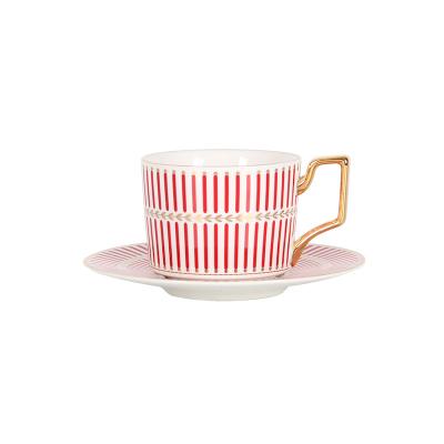 China High End Sustainable Ceramic British Coffee Milk Tea Cups And Saucers Set With Luxury Gold Handle For Home And Office for sale