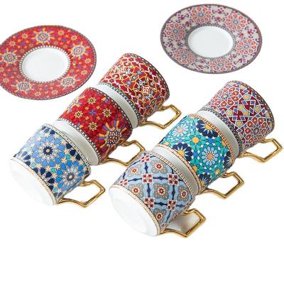 China Sustainable European Lightweight Luxury Coffee Cup And Saucer Set Moroccan Style Cup INS Afternoon Tea Sets for sale