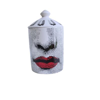 China Wholesale Viable Unique Lady Mouth Pattern OEM ZC Candle Vessel Design Jewelry Storage Canister Ceramic Jar For Art Decorative Gifts for sale