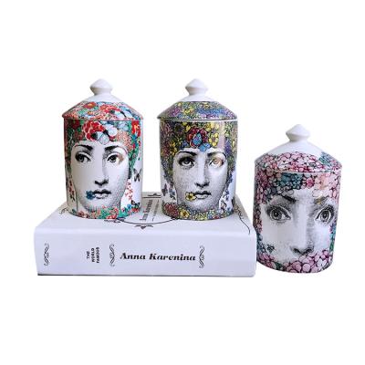 China ZC Retro XXL OEM Viable Unique Candle Storage Bottles And Jars With Italian Design Art Lady Face Decorative Accessories For Home for sale