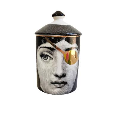 China ZC OEM Versatility Art Rose Gold Jars Handmade Candles Holder Viable Lady Face Storage Ceramic Open Kitchen Jars for sale