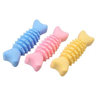 China Eco Friendly Sustainable Chew Toy , Custom Durable Milk Flavor Chew Fish Bones Shape TPR Dog Toy for sale