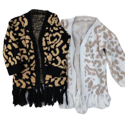 China Warm Cardigan Autumn Winter Kids Outfit Knit Microfiber Leopard Fringe Cardigan for sale