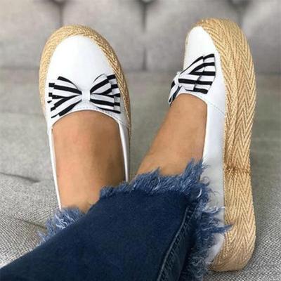 China New Stain Flat Women's Casual Shoes Straw Solid Striped Bow Wide Waist Platform Loafers for sale