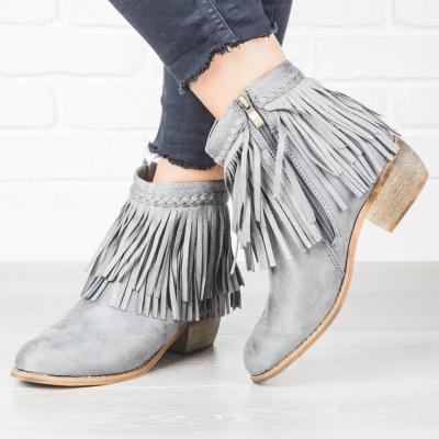 China New Women's Shoes Retro High Top Breathable Solid Color Square Thick Heel Rub Outdoor Booties Tassel Around The Head Women's Ankle Boots for sale