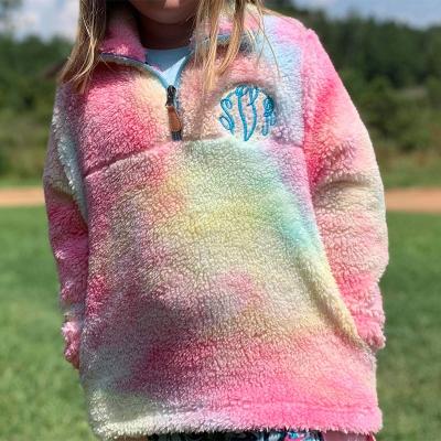 China 2019 Viable New Sweatshirt Colorful Rainbow Tie Dye Zipper Neck Kids Sherpa Pullover for sale