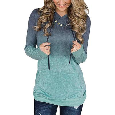 China Women Anti-Shrink Casual Gradient Long Sleeve Button Hood Neck Tunic Hoodies for sale