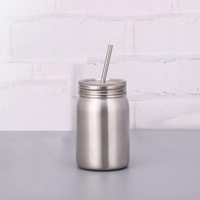 China Minimalist Double Wall Stainless Steel Vacuum Insulated Mason Jars Travel Tumbler With Steel Lid And Straw For 17OZ for sale