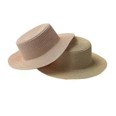 China Hot Sale Solid High Quality Lady Character Women's Umbrella Braid Ribbon Band And Buckle Beach Sun Straw Flat Surface Straw Hat Cap for sale