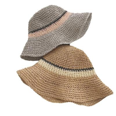 China Summer Straw Fashion Crochet Sun Stripe Beach Handmade Foldable Striped Bucket Hat Custom Paper Hats For Women for sale