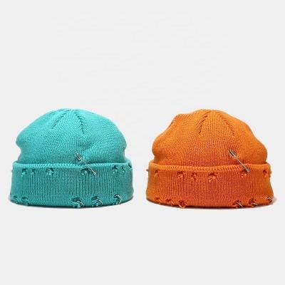 China New JOINT Leather Bowler Hat Trend Owner Hat Hip Hop Street Men and Women Pin Hole Wool Knit Circle Hat for sale