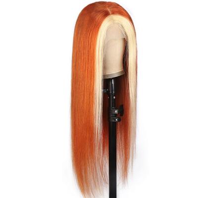 China European and American Straight Hair Ginger Orange Lace Front Highlight Long Body Wave Wig for Women for sale