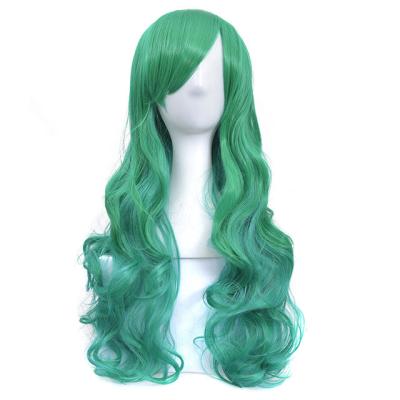 China Heat Resistant Halloween Party Wigs 28 Inch 70cm Long Green Cosplay Wig With Bangs for sale