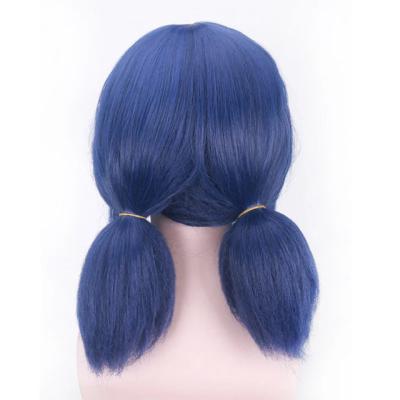 China High Temperature Synthetic Heat Resistant 14 Inch Carnival Dark Blue Wig Rose Lace Cap Mahine Made Cosplay Wigs For Halloween for sale