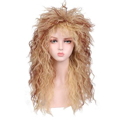 China Cool Rock Blonde Flaxen Wig Rock Blonde Curly Hair Color Men Party Costume Halloween Style Rock Wigs for sale