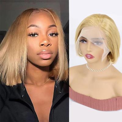 China Hot Sale Virgin Human Hair 13x4 Straight Human Hair Lace Short Bob Wig With Transparent Lace for sale