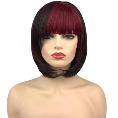 China Black Red Color Bob Wigs Factory Direct Selling High Quality Straight Bone Straight Synthetic Hair for sale