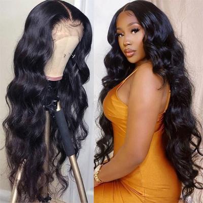 China Raw Virgin Brazilian Natural Hair Color Body Wave Transparent Lace Front Wigs For Black Women for sale