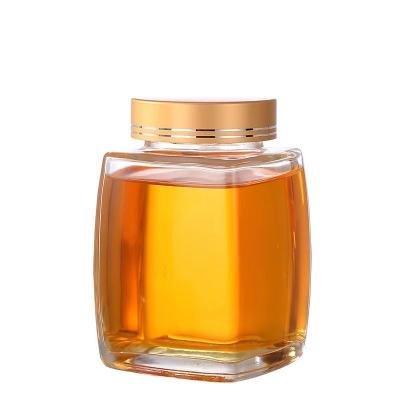 China Reusable Clear Square Honey Glass Jar Pickle Jam Jelly Glass Jars With Metal Lid for sale