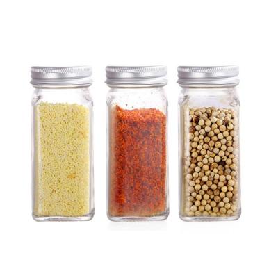 China 4oz Food Square Spice Bottle Glass Jar With Shaker And Black Lids for sale