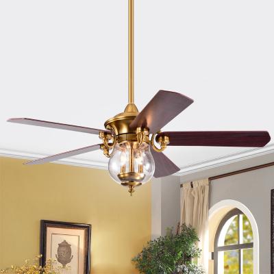 China With Shade Remote Control Modern Residential Modern Bubble Gold 52 Inch Chandelier Ceiling Fan Luxury Light for sale