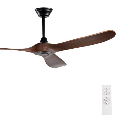 China Solid Wood Blades Retro Style 60 Inch Bedroom Solid Wood Remote Control Black Blades Led Ceiling Fan for sale