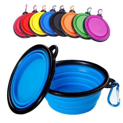 China Auto Collapsible Collapsible Portable Pet Dog Feeding Bowl Watering Dish For Walking Parking Traveling With Carabiners for sale