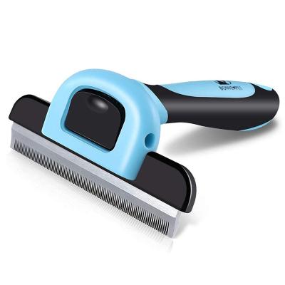 China Stocked Effectively Pet Grooming Hair Remover Cleaning Brush Cat Dog Stainless Non-Slip Handle Removable Deshedding Comb for sale