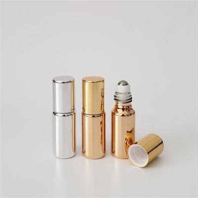 China Wholesale 5ml Cosmetic Gold Silver Plated Roll On Perfume 5cc Essential Oil Rollon Bottles Pearly-Luster Glass Roller Container for sale