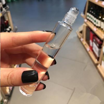 China Wholesale Clear Empty Thin Cylinder Clear 10ml Roll On Glass Bottle With Steel Ball Cosmetic For Perfume Travel for sale