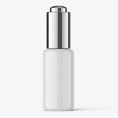 China Botella 30ml Perfume Serum Packaging Container Essential Oil Push Button Glass Eye Bottles Thick White Empty Cosmetic Dropper for sale