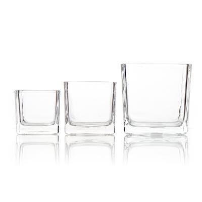 China Wholesale Customized Clear Glass Container Square Candle Jar Home Decoration Size Candle Glass Cup for sale