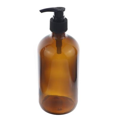 China Wholesale Personal Care Customize 16oz 500ml Glass Liquid Soap Dispenser Lotion Bottle Amber Hand Cleaner Shower Dish With Black Pump Cap for sale