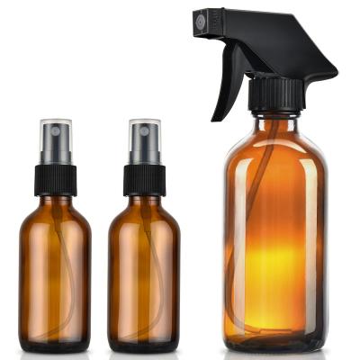 China Garden Refillable Cosmetic 8oz 250ml Amber Trigger Glass Spray Bottle cleaning solutions, essential oils, mist plants for sale