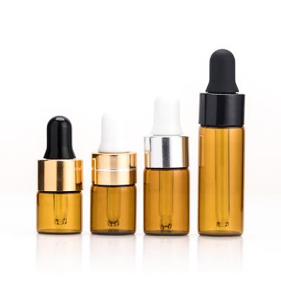 China Wholesale 1ml 2ml 3ml 5ml Small Face Eye Cosmetic Oil Serum Sample Glass Dropper Bottle Gold for sale