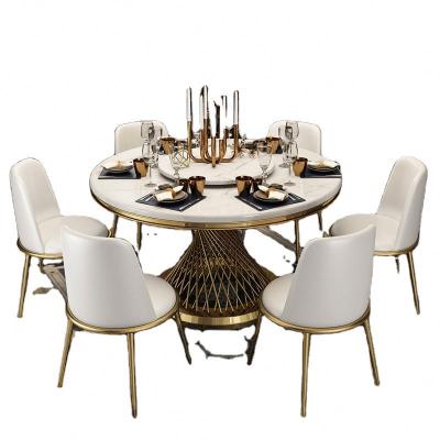 China Nordic Marble Dining Room Furniture Design White Marble Round Dining Tables And Chairs Set With Turntable for sale