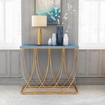 China (Others) Plywood Wood Material Adjustable Fancy Blue Paint Metal Frame Table Top Modern Console Tables for sale