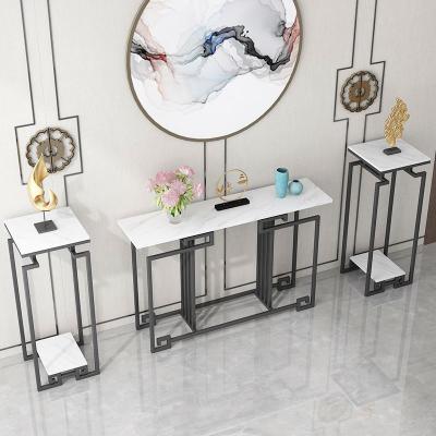 China (Size)Adjustable Modern Luxury Antique Iron Rock Console Table Set Living Room Glass Gold Console Table for sale