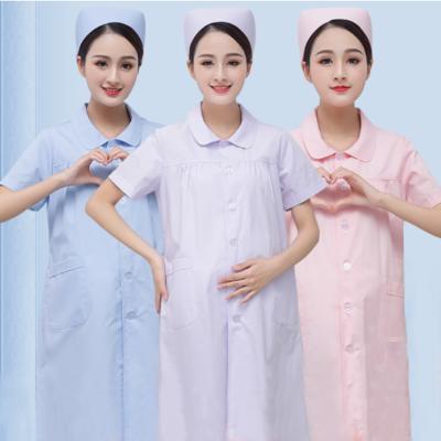 China Long Sleeve Neck Nurse Dress Blue Female Round Skin Maternity Management Hospital Nurse Dress Coat Doctor Coat White Pregnancy Work Clothes for sale