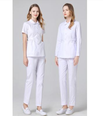 China Hospital Nurse Clothes Dentist Suit Women's Long Sleeve Summer Section Short Sleeve Slim Beauty White Coat Split Coveralls for sale