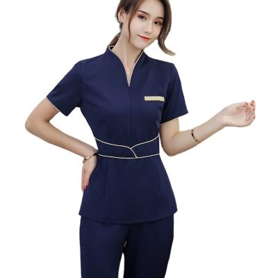 China High Quality Elastic Thai Beauty Industry Breathalbe Massage Logo Salon Technician Workwear Women Tunic Spa Uniform For Lady Custom Made for sale