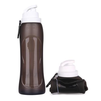 China Wholesale Custom Viable Custom Logo Printed Clear Folding Bpa Free Collapsible 16oz Water Bottle With Carabiner For Sports Drinking for sale