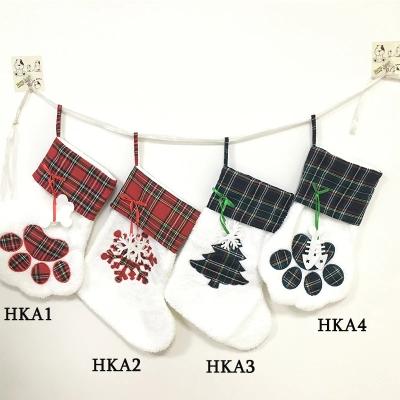 China The Other Hot Dog Cat Paw Socks Xmas Tree Ornaments Sale 4 Colors Christmas Stocking Plush Plaid Christmas Gift Bags for sale