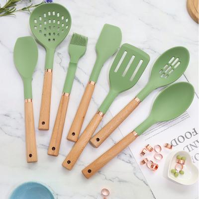 China Durable Silicone Kitchen Tools New Style Nonstick Silicone Wooden Handle Kitchen Accessories Set for sale