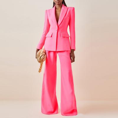 China Breathable Women's Blazer Office Lady Suit Set Pink Work Blazer Jacket and Pant Suit Set Two Piece for sale