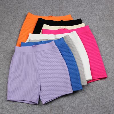 China Anti-Wrinkle High Waist Woven Short Workout Tights Ribbed Seamless Gym Knitting Women's Shorts for sale