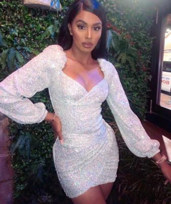 China Holographic Silver Sequin Dress Two Piece Set Anti-Pilling Sparkle Jumpsuit Long Sleeve Silver Dress for sale