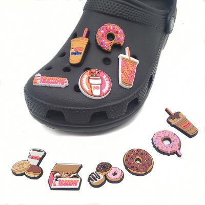 China Wholesale DUNKIN DOUGH BUTTONS Coffee Donut Food Charm Small For Donut Charms Shoe Accessories Women Shoes Sandals for sale