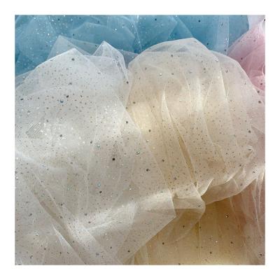 China Breathable High quality fabric girl clothing luxury textile raw material sequins diamond tulle mesh thread lace fabric bride for sale